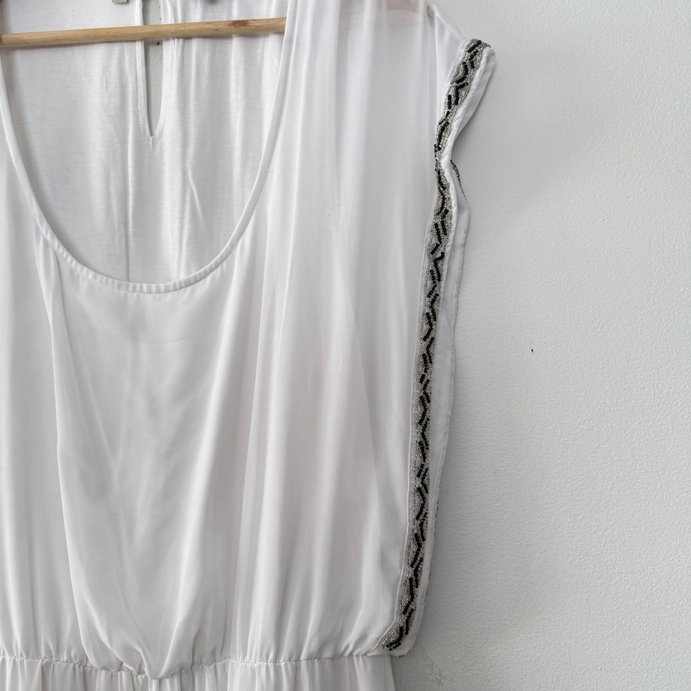 GUESS Y2K White Sleeveless Beaded Trim Blouson Mini Dress Cinched Elastic Waist - Picture 5 of 13